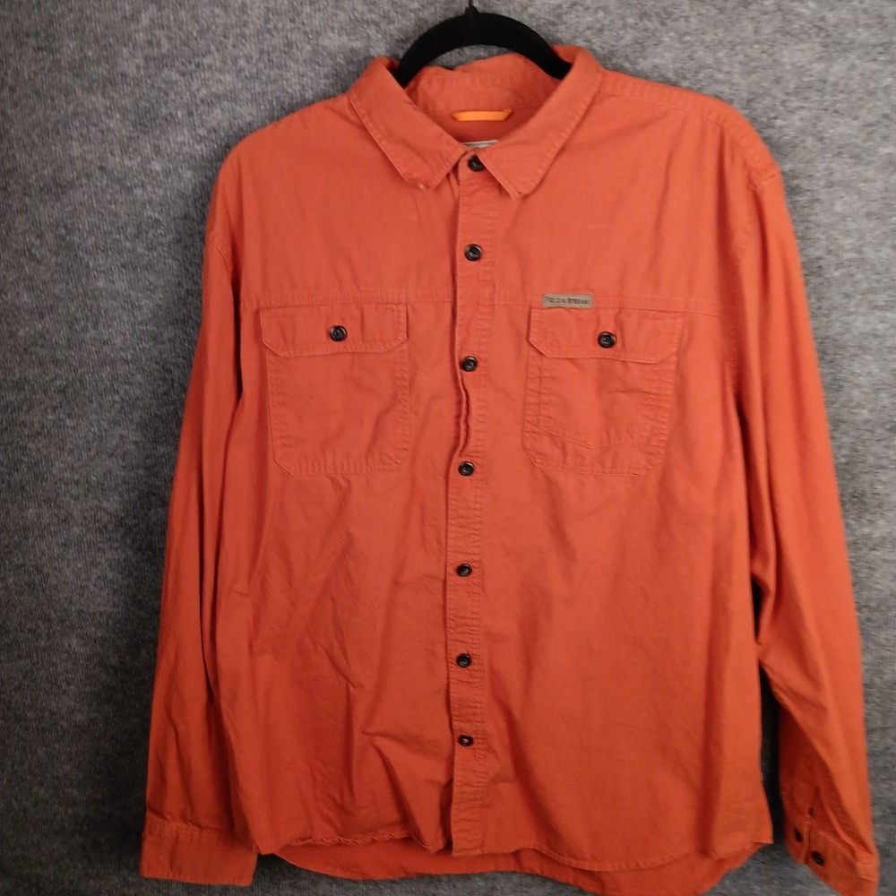Field & Stream Mens XL Orange Cotton Long Sleeve Roll Tab Button Up Shirt Pleat